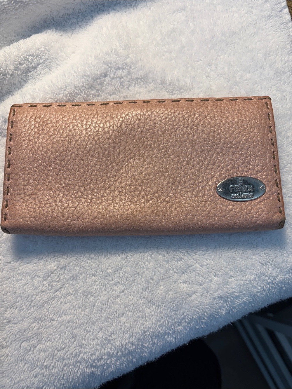 Fendi Soft Pink Pebbled Leather Wallet with Metal Logo